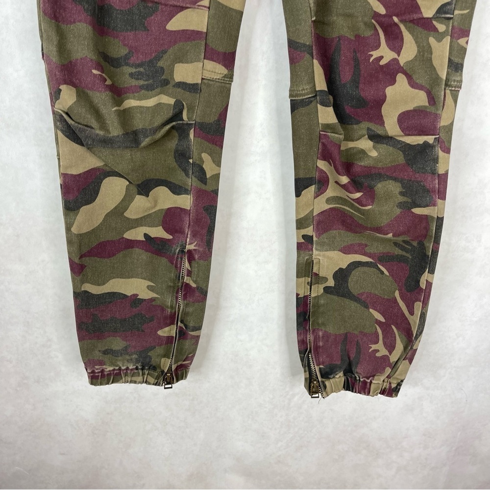 Pam & Gela Burgundy Camo Cargo Elastic Hem Cropped Pants Women's Size 26 - Picture 7 of 10